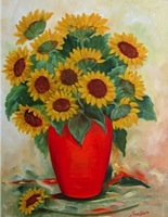 Joann Blake - Yellow Sunflowers in Red Vase