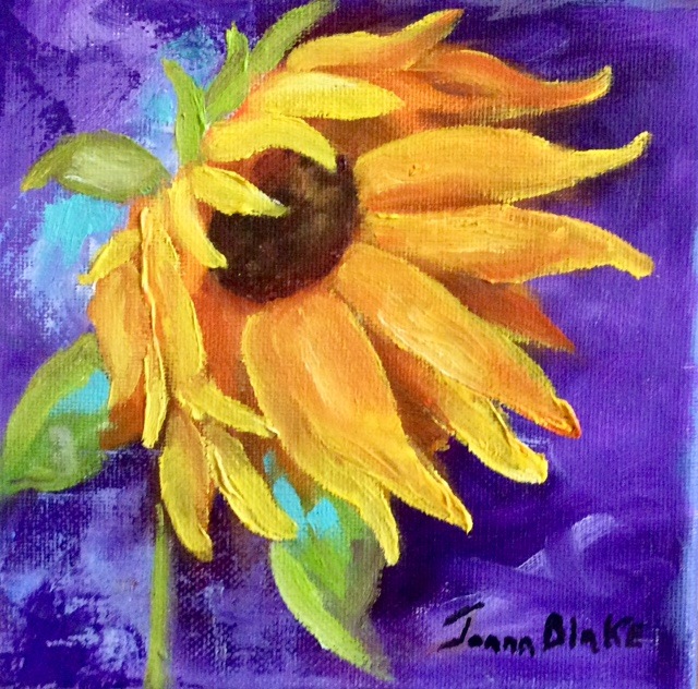 Joann Blake - Sunflower on Purple Background