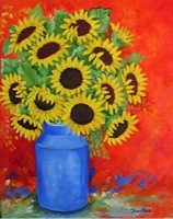 Joann Blake - Yellow Sunflowers in Blue Vase